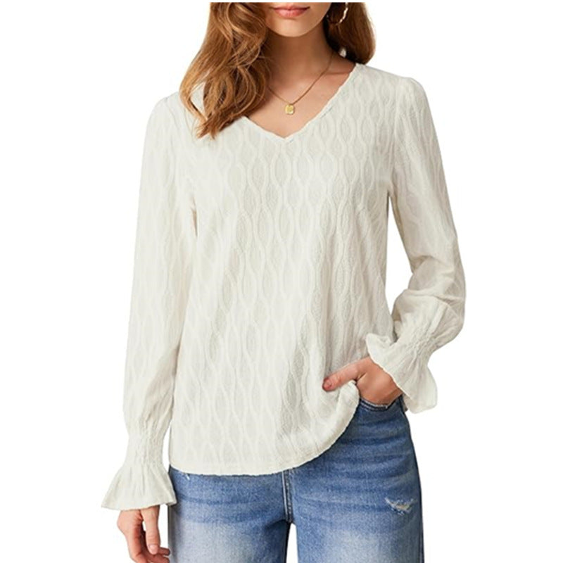 Damen modische V-Ausschnitt Bluse mit raffinierten Rüschendetails R&B