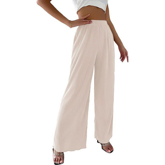 Damen elegante Plissee-Hose mit weitem Bein und elastischem Bund R&B