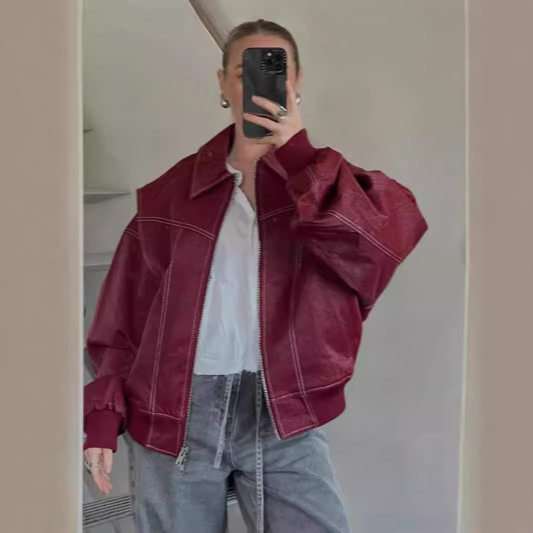 Damen Modische Kunstlederjacke mit oversized Schnitt