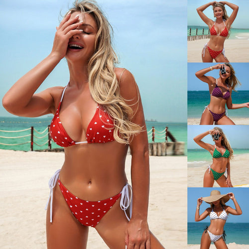 Damen Triangel-Bikini mit verspieltem Herzmuster R&B