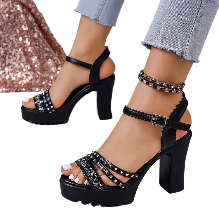 Damen Elegante High-Heels mit funkelndem Riemendesign R&B