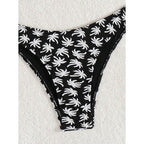 Damen Triangel-Bikini mit kontrastierendem Palmendruck R&B