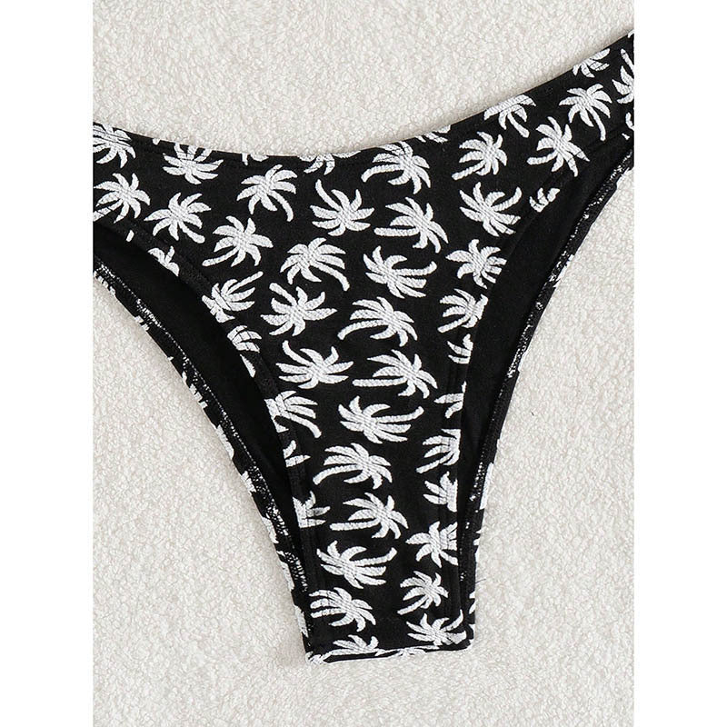 Damen Triangel-Bikini mit kontrastierendem Palmendruck R&B