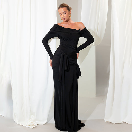 Damen Elegantes Maxikleid mit Rüschendetails und Off-Shoulder-Ausschnitt R&B