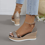Damen Wedge-Sandalen mit funkelndem Obermaterial und elegantem Riemendesign R&B