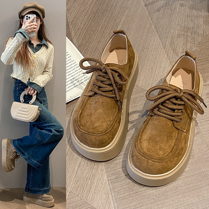 Damen modische Plateau-Schnürschuhe mit weichem Obermaterial und robustem Profil R&B