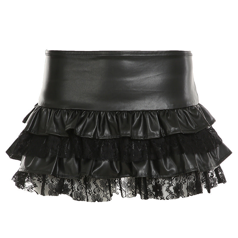 Damen Minirock mit Rüschendetails und Spitzenakzenten R&B