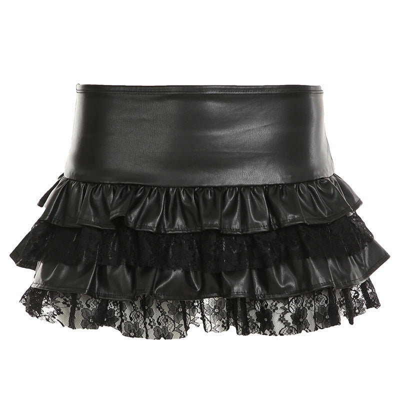 Damen Minirock mit Rüschendetails und Spitzenakzenten R&B