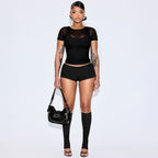 Damen Sportliches Oberteil und Shorts-Set mit transparenten Ärmeln R&B