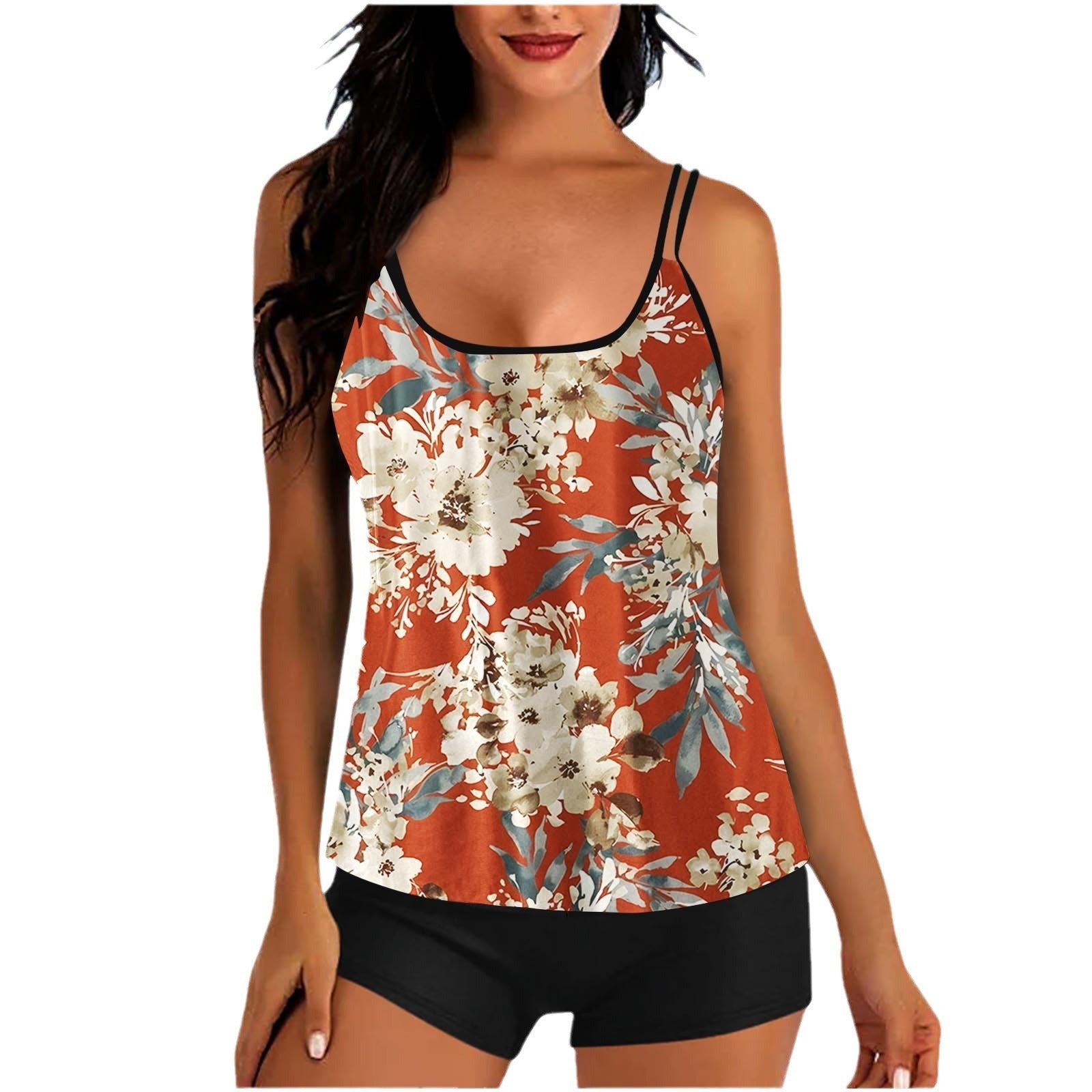 Damen Sportoberteil mit floralem Design und integriertem Shorts R&B