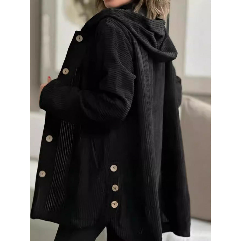 Damen kuschelige Kapuzenjacke aus feinem Cordstoff R&B