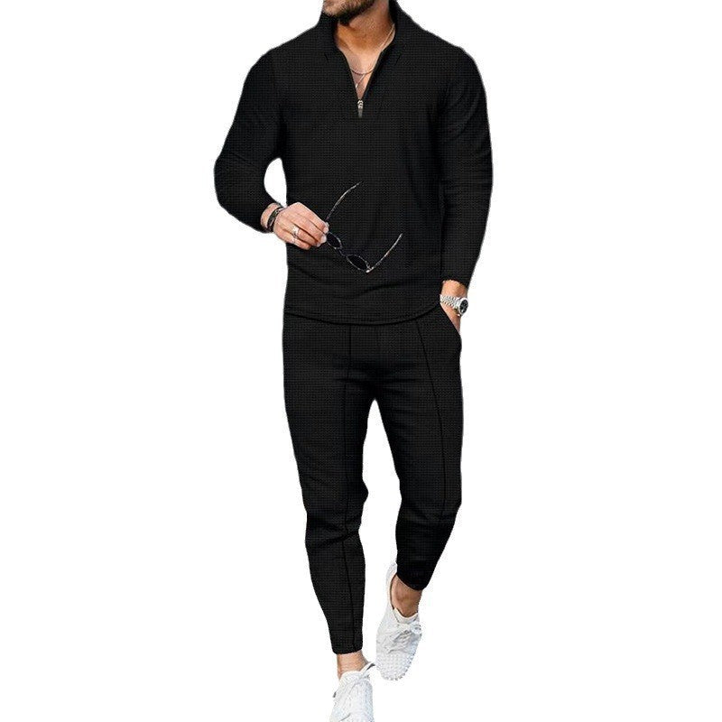 Herren nan R&Brnes Freizeit-Set Halbzip-Henleypullover mit Raglanärmeln und tapered Bügelfalten-Jogginghose R&B