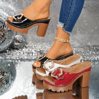 Damen Glamouröse Plateau-Sandalen mit modischem Schnallen-Design