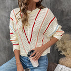 Damen Modischer Strickpullover mit auffälligem Ajourmuster R&B