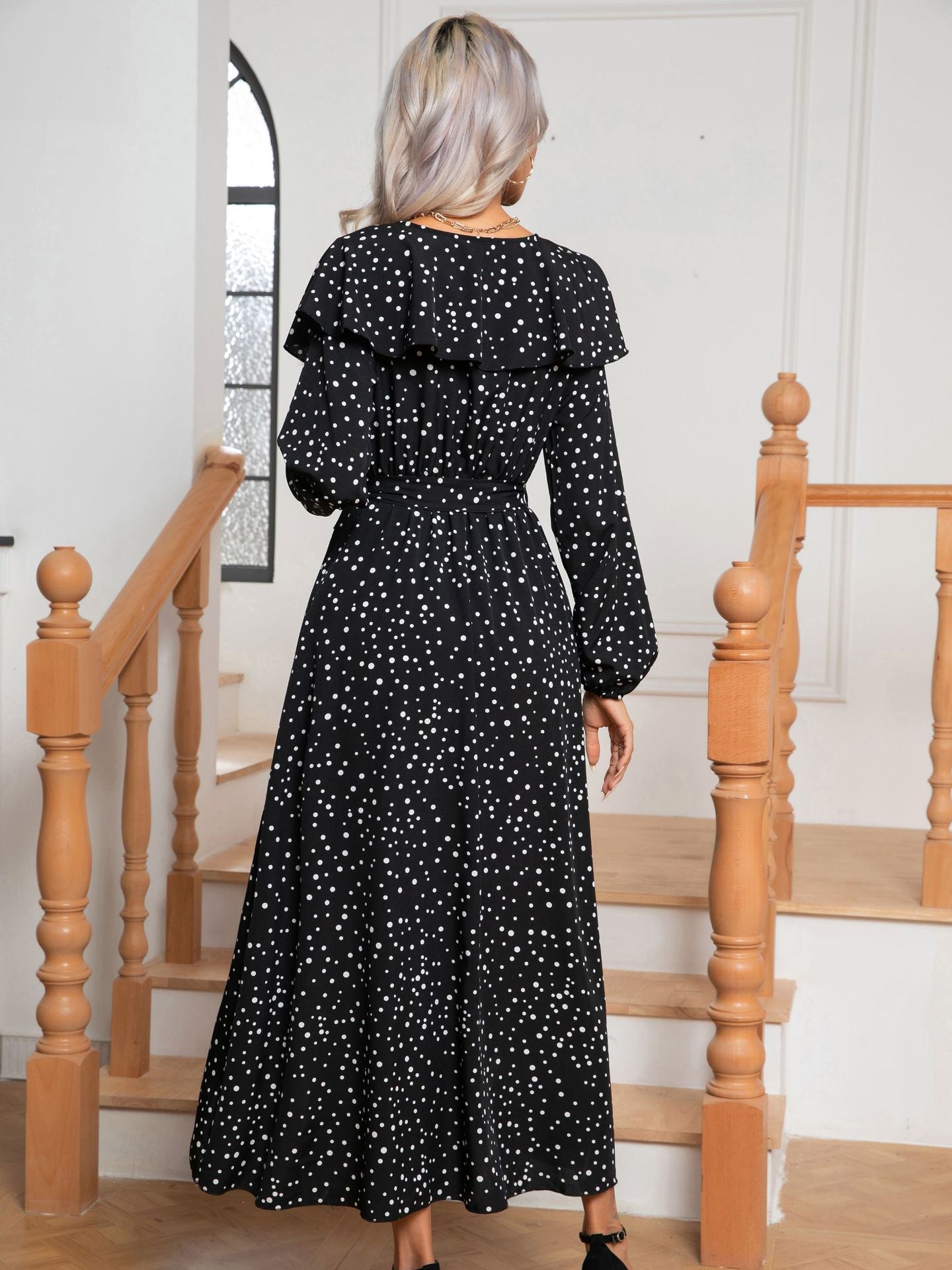 Damen Maxikleid mit Rüschenbesatz und Schlitz R&B