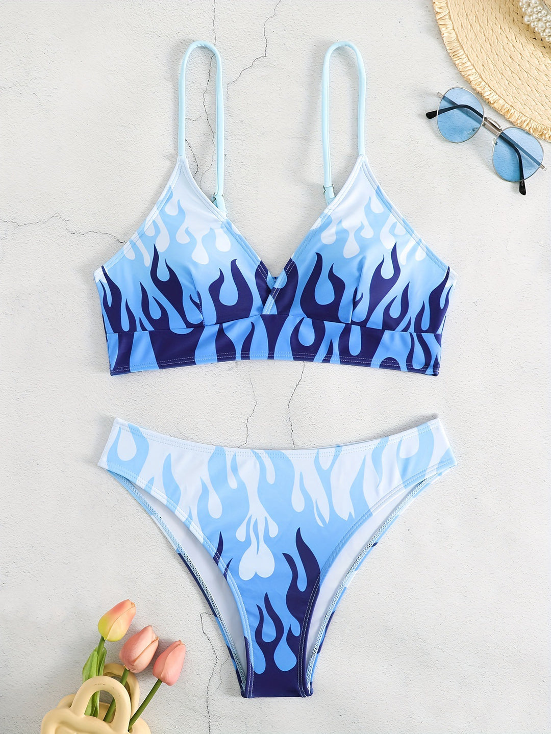 Damen Triangel-Bikini mit aufregendem Flammenmuster R&B