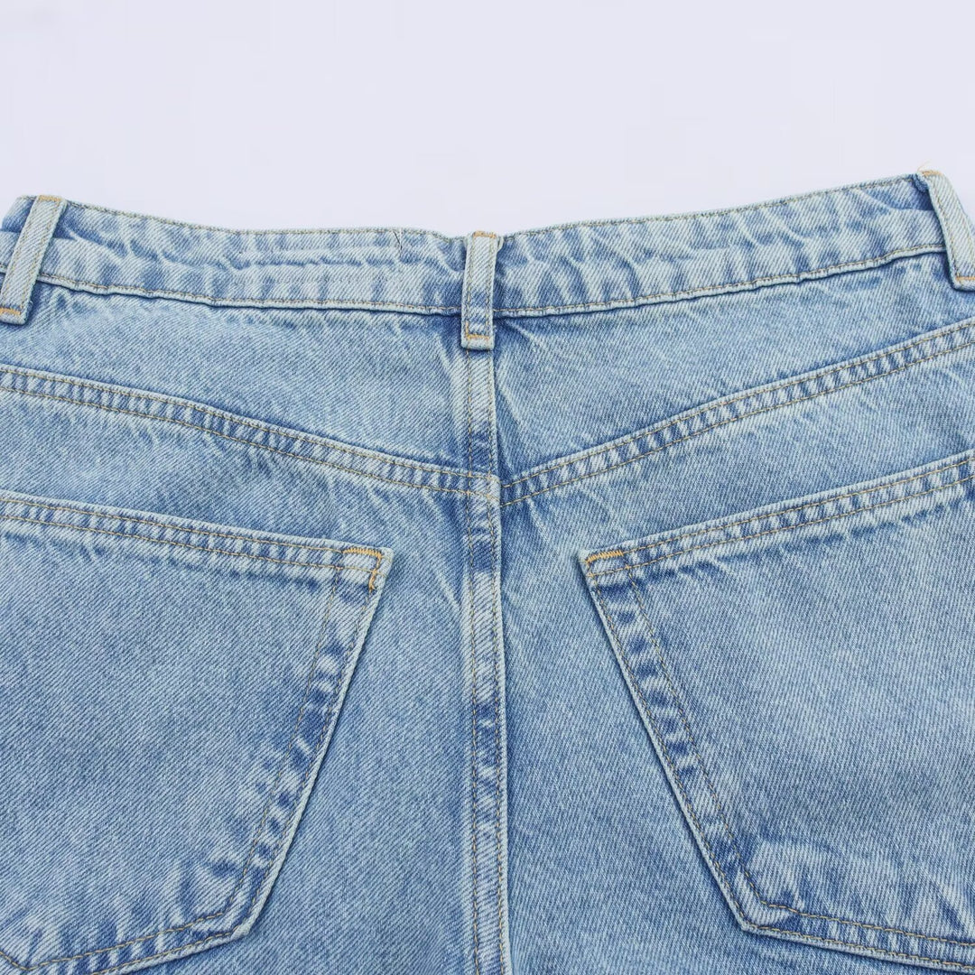 Damen weite Jeans mit floralen Spitzenapplikationen R&B