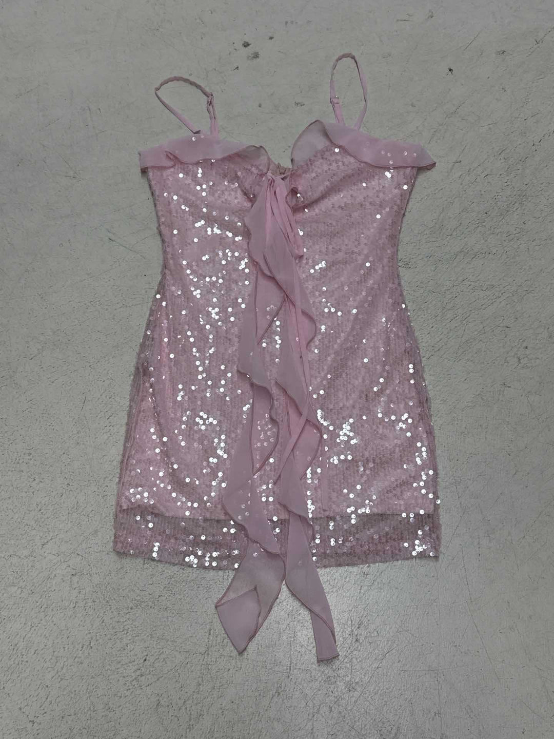 Damen Glitzerndes Partykleid mit Rüschen und Schärpe R&B