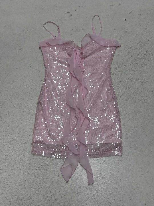 Damen Glitzerndes Partykleid mit Rüschen und Schärpe R&B