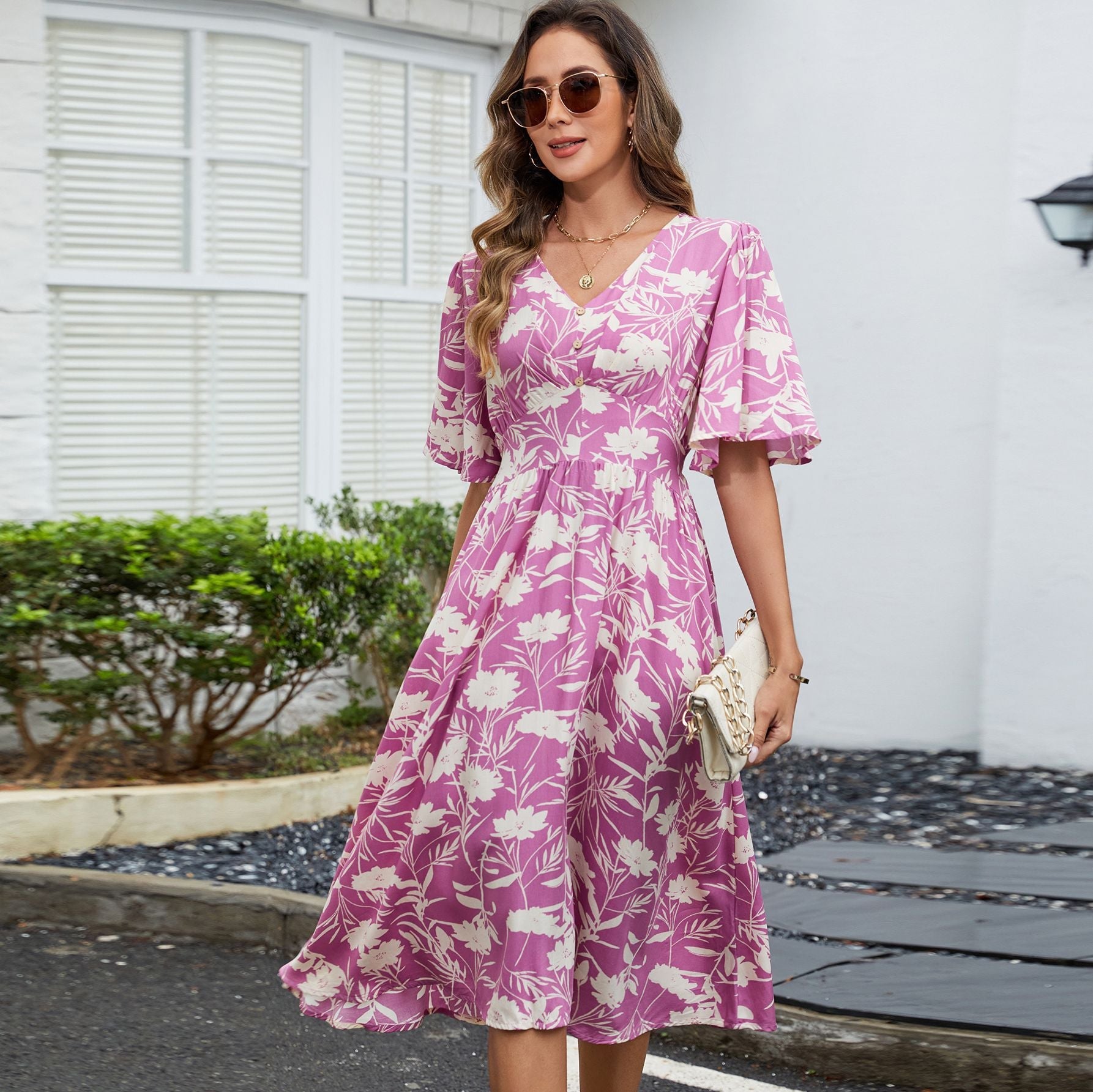 Damen Midi-Kleid mit voluminösen Ärmeln R&B
