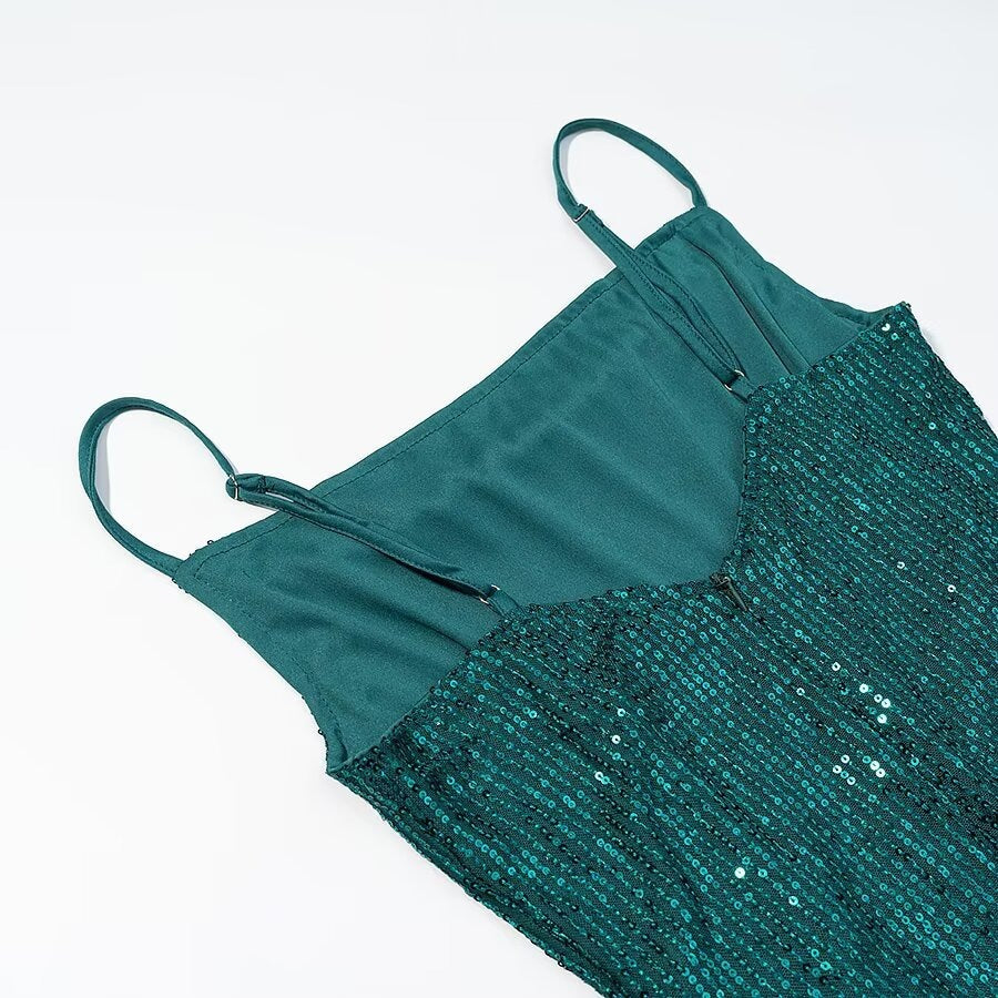 Damen Glamouröses Midikleid mit schimmerndem Stoff und bequemen Spaghettiträgern R&B