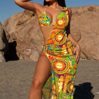 Damen Bikiniset mit farbenfrohem Maxi-Strandkleid R&B
