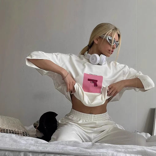 Damen T-Shirt mit künstlerischem Totenkopf-Motiv und lässigem Schnitt R&B
