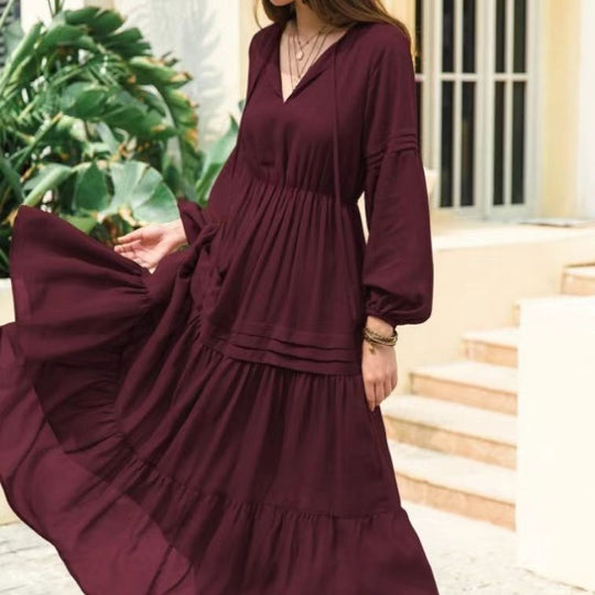 Damen Boho Maxikleid mit raffinierten Details und V-Ausschnitt R&B
