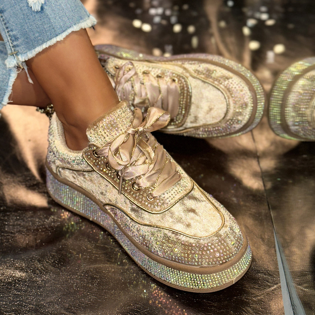 Damen Glamouröse Sneaker mit funkelnden Strass-Applikationen und bequemer Sohle R&B