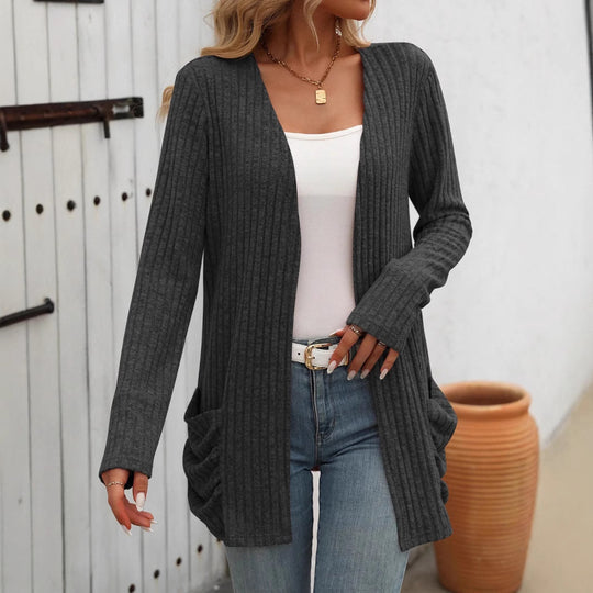 Damen Strickjacke mit elegantem Rippmuster und großzügigen Taschen R&B