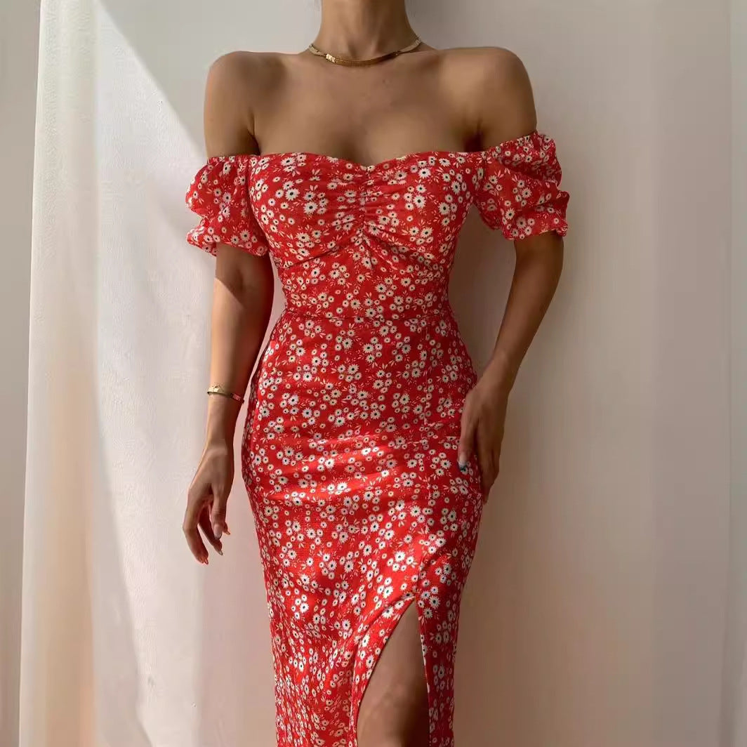 Damen Maxikleid mit schulterfreiem Design und floralem Druck R&B