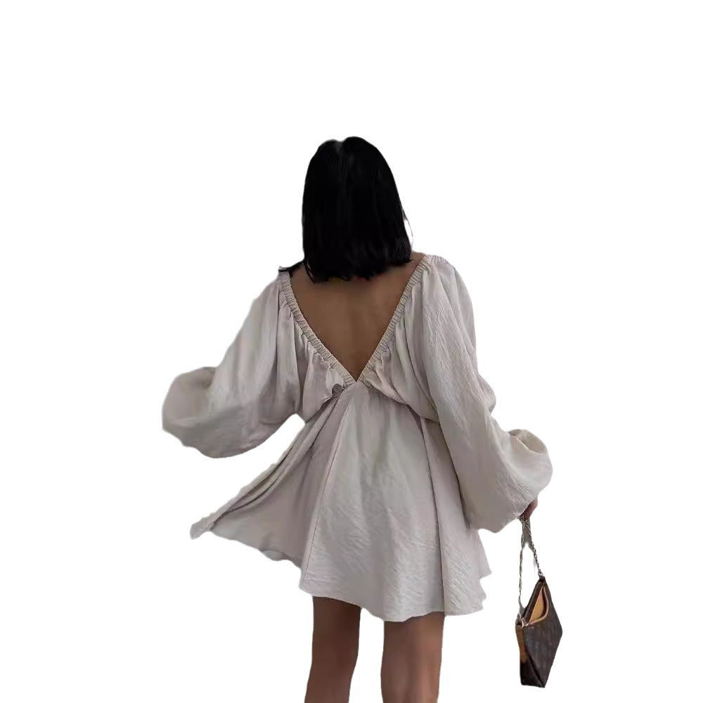 Damen lässiges Sommerkleid mit tiefem V-Ausschnitt und Rüschendetails R&B