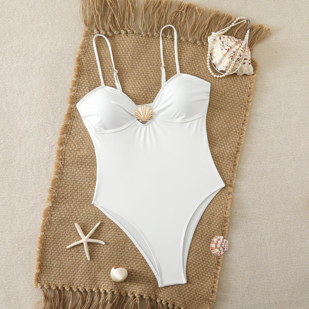 Damen Einteiler Badeanzug mit elegantem Muschel-Detail und verstellbaren Trägern R&B