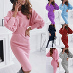 Damen Strickkleid mit Puffärmeln und taillierter Silhouette