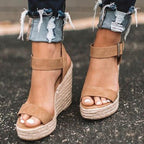 Damen Wedge-Sandalen mit geflochtenem Jute-Detail und verstellbarem Riemen R&B