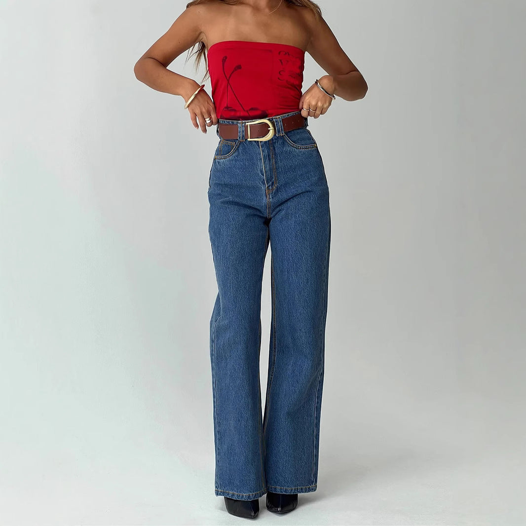Damen High-Waist Jeans mit weitem Bein und eleganter Bundgestaltung R&B