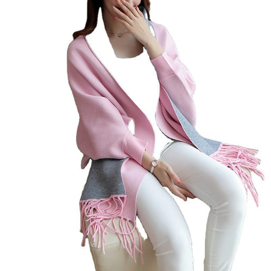 Damen eleganter Schal mit Fransen und kontrastierenden Farbdetails R&B
