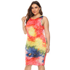 Damen figurbetontes Sommerkleid mit buntem Batik-Muster R&B