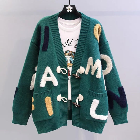 Damen Grobstrick-Cardigan mit kreativen Applikationen und großen Taschen R&B