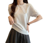 Damen Elegantes Strickoberteil mit dekorativem Rüschensaum und atmungsaktivem Design