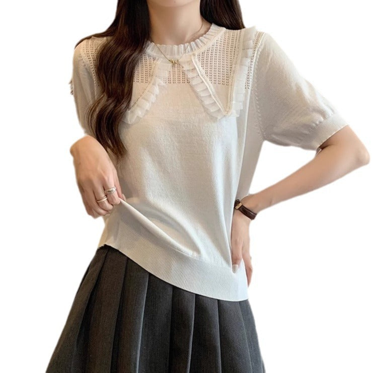 Damen Elegantes Strickoberteil mit dekorativem Rüschensaum und atmungsaktivem Design