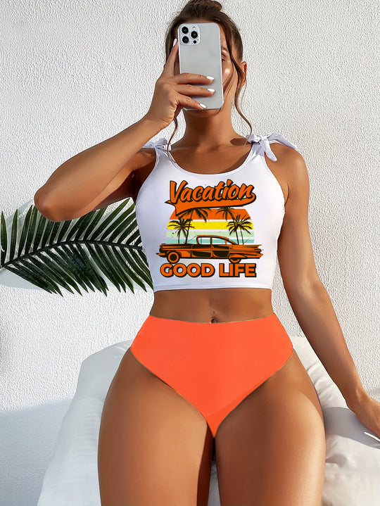 Damen Bikini-Set mit grafischem Motiv und hohem Beinausschnitt R&B