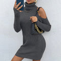 Damen Strickkleid mit schickem Rollkragen und offenen Schultern R&B
