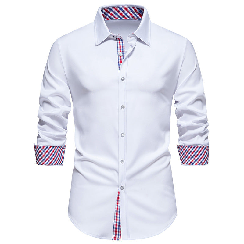 Herren elegantes Langarmhemd mit modernen Karodetails R&B