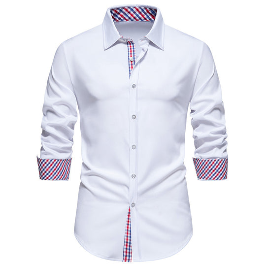 Herren elegantes Langarmhemd mit modernen Karodetails R&B