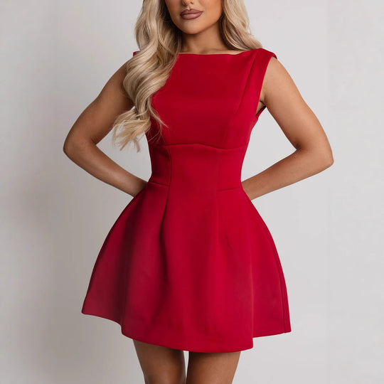 Damen Schickes Kurzkleid mit ausgestelltem Rock und elegantem Schnitt R&B