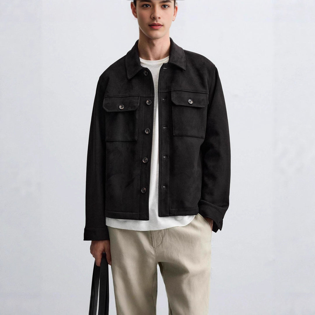 Herren modische Overshirt-Jacke mit robusten Brusttaschen und praktischen Druckknöpfen Hedi-Mode