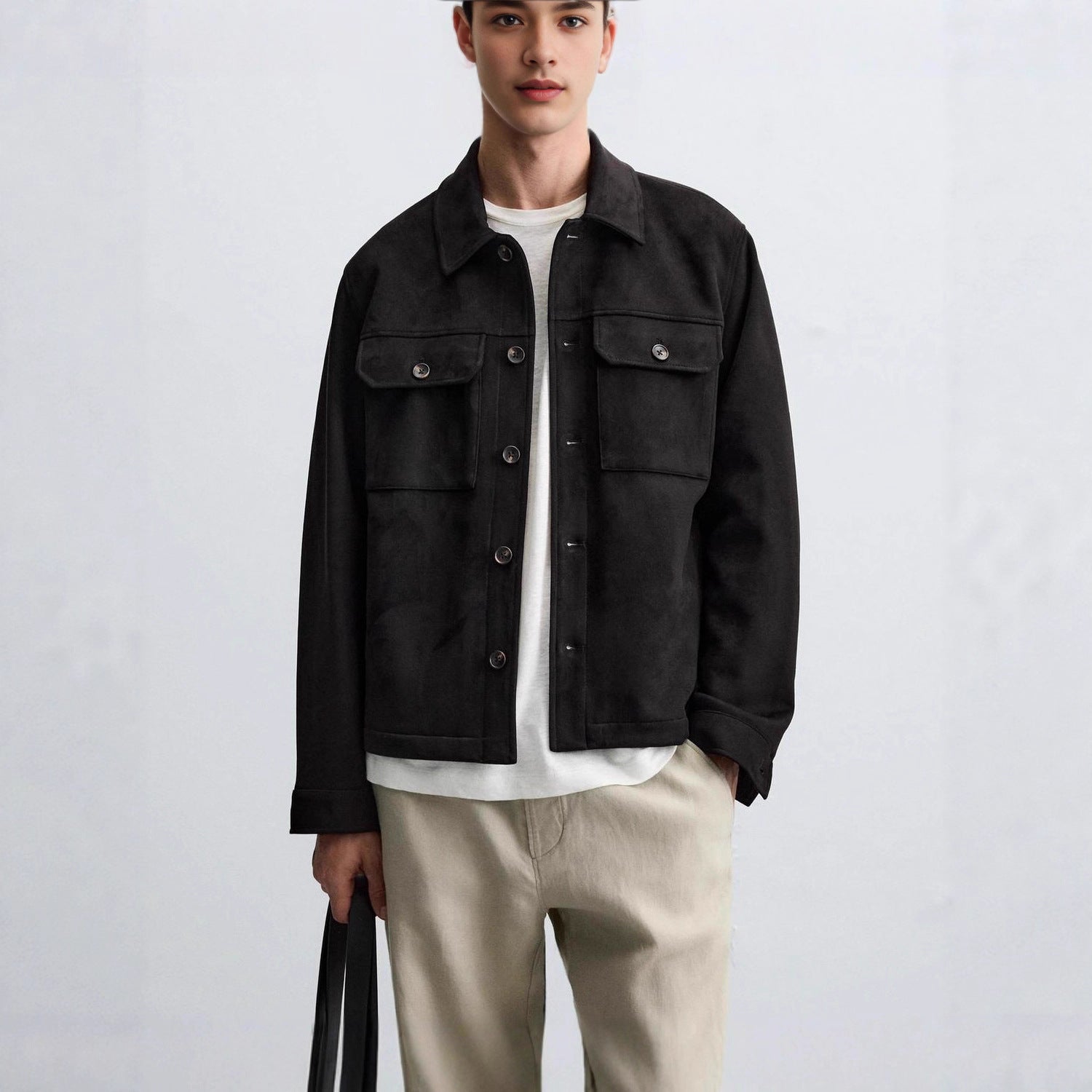 Herren modische Overshirt-Jacke mit robusten Brusttaschen und praktischen Druckknöpfen Hedi-Mode