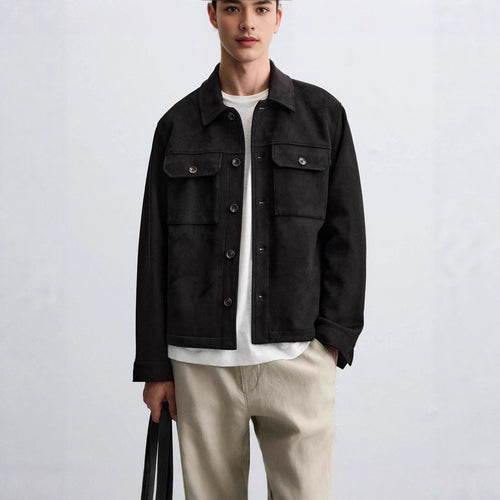 Herren modische Overshirt-Jacke mit robusten Brusttaschen und praktischen Druckknöpfen Hedi-Mode