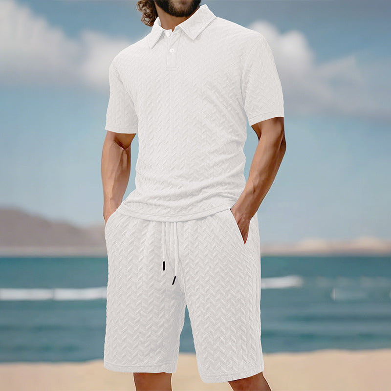 Herren elegantes Sport-Set mit strukturierter Oberfläche und bequemem Kurzarm-Polo R&B